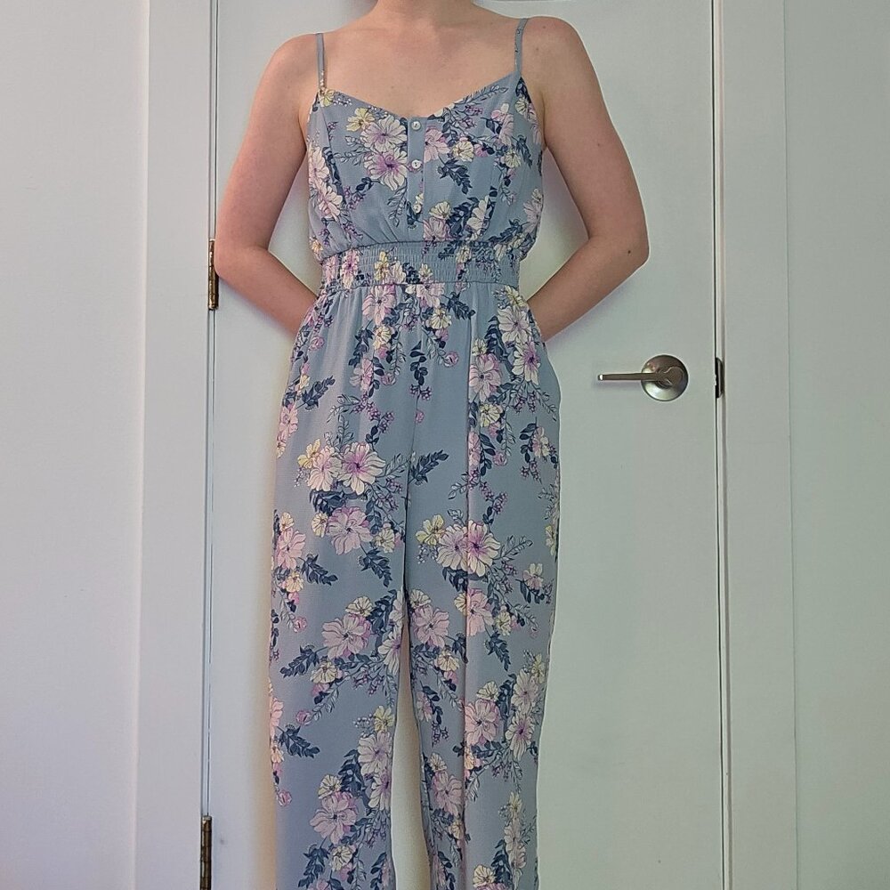 Cute light blue floral jumpsuit